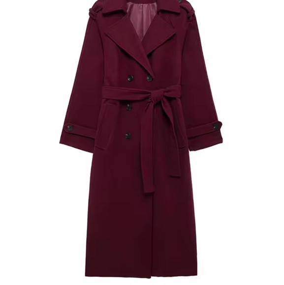 Double Breasted Lace Up Outerwear Vintage Burgundy Lapel Women's - Picture 5 of 10